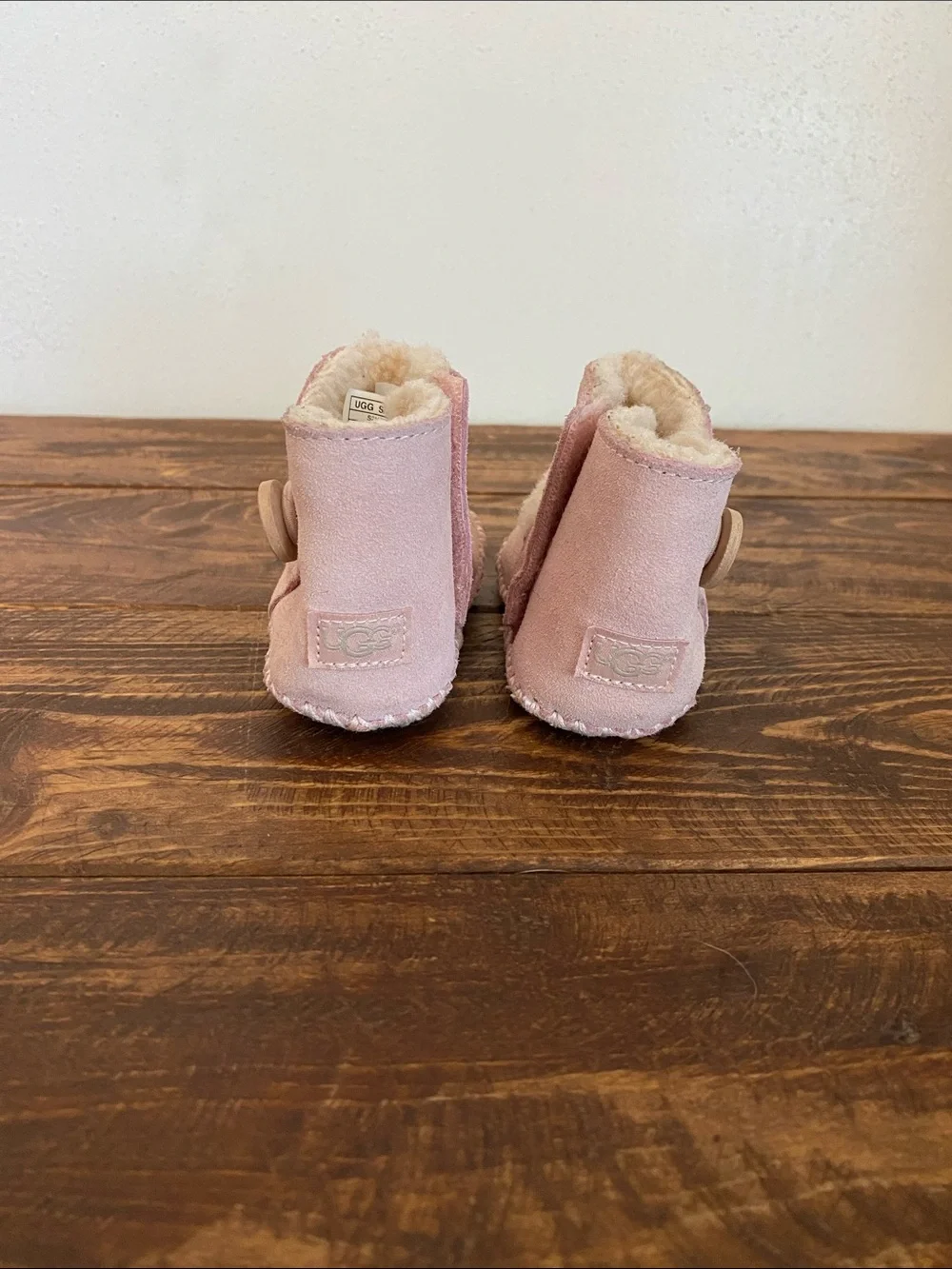 UGG Pink Suede Shearling Baby Booties